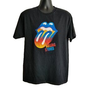 Rolling Stones Licks Tour 2004 Band Tee Large Black Rainbow Tongue Rock Shirt